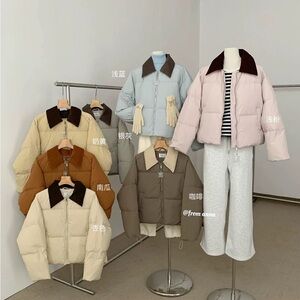 Women's Puffer Jacket with Contrast Collar